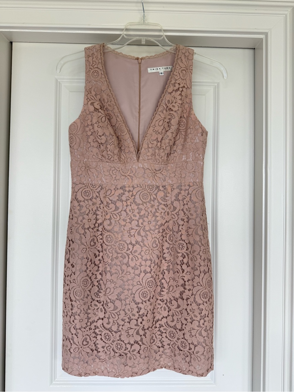 Trina Turk Mauve Blush Lace V-Neck Mini Dress